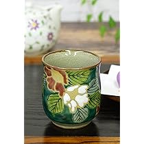 Amazon｜和座の蔵 おしゃれ 九谷焼 湯呑み グリーン山茶花 湯呑み茶碗