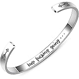 Halawly Inspirational Bracelets for Women - Personalized Christmas Birthday Gifts for Men Women Best Friend Engraved Cuff Ban