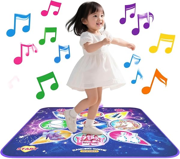 ピアノマット おもちゃ Skirfy ダンスマット 知育玩具 4つモード 自動採点 LED搭載 折り畳み式 子供 誕生日プレゼント プレイマット 音量調整 柔軟素材 滑り止め 子供 ギフト 小学生 女の子 SF25101 紫 - 1