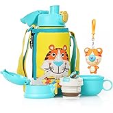 wetanly 水筒 子供 ストローボトル 直飲み 魔法瓶 真空断熱 保温性 こども水筒 保温性・保冷性 630ml ポーチ付き コップ付 3WAYキッズ マグボトル 通園 通学 クリスマス 誕生日プレゼント（630ml）