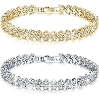 Gold Plated Tennis Bracelet Classic Tennis Bracelet for Women, Gold and Sliver Rhinestone Bracelets 3mm Cubic Zirconia Bracel