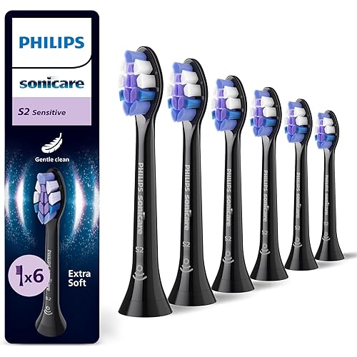 Philips Sonicare S2 Sensitive, Genuine Replacement Toothbrush Heads, Black, 6 Pack, HX6056/88