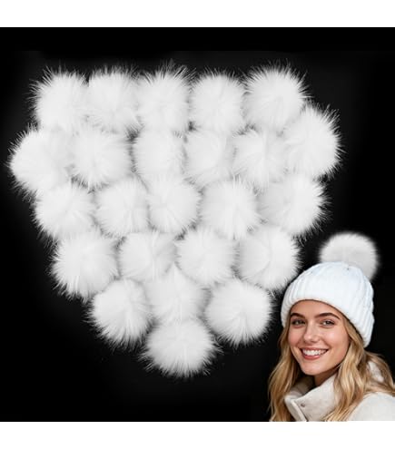 Amazon.co.jp: フェイクファー ポンポン26個 帽子用 3.2インチ