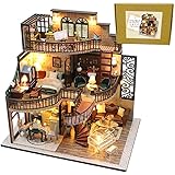 moin moin 1/24 ドールハウス ミニチュア DIY 手作りキット セット 【 日本語説明書 】 子ぐま が 暮らす 曲線が美しい ヨーロピアンスタイル パビリオン | LEDライト + アクリルケース + フィギュア 2302dh370