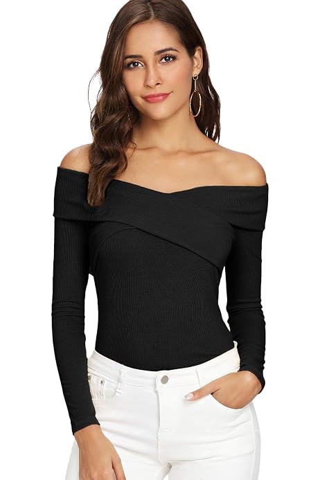 HUHOT Womens Basic Long Sleeve Off 