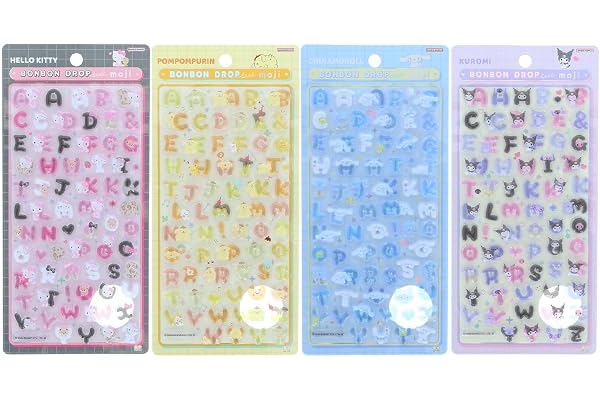 サンスター文具(Sun-Star Stationery) ボンボンドロップシール サンリオ もじ 【4個セット】 ハローキティ クール・ポムポムプリン・シナモロール・クロミ PVC S8815550 S8815585 S8815593 S8815607