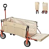 TIMBER RIDGE アウトドアワゴン 折り畳み 長物対応 ワンタッチ収束式 耐荷重100kg 自立収納 大容量 収納ポケットつき キャリーワゴン アウトドアキャリー キャンプワゴン