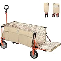 TIMBER RIDGE アウトドアワゴン 折り畳み 長物対応 ワンタッチ収束式 耐荷重100kg 自立収納 大容量 収納ポケットつき キャリーワゴン アウトドアキャリー キャンプワゴン
