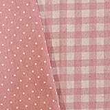手芸のいとや 生地 綿麻リバーシブル布 ドット×チェック ピンク 生地幅-約108cm×50cmカット 綿80%麻20% 手芸・ハンドメイド用品