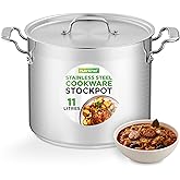 NutriChef Stainless Steel Pot 11.4L Stock Pot with Lid, Large Cooking Soup Pot, Heavy Duty Induction Compatible