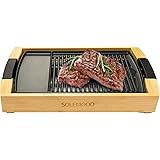 SOLEMOOD ホットプレート 焼肉プレート 1200W 高火力 減煙 油減らし 加熱迅速 無階段調節 「美味しく焼ける秘訣」 グリル鍋 魚焼き 焼き鳥 洗いやすい 油受け皿付き アルミニウム 竹製 木目調 高級 おしゃれ ギフト