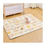 GU MODE プレイマット ベビープレイマット シームレス リバーシブル 床暖房対応 両面使用 200x180x2cm 高密度XPE素材 一年保証 ベビーマット 安全無味 厚さ2cm 赤ちゃん 厚手 防水防寒 清掃簡単 衝撃緩和【レインボー】