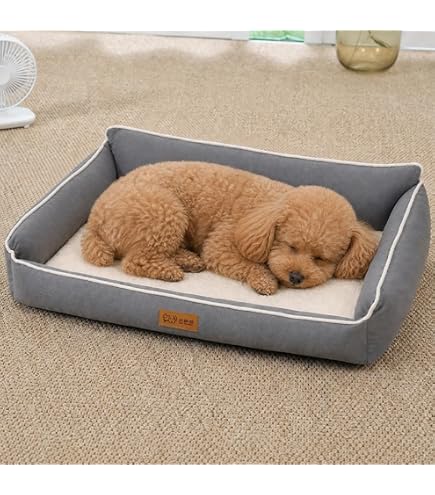 小型犬猫用ベッドAPPY DOG&CAT&介護 シール織りウィンドペン柄 ベッド Amazon | オーガニックコットン 犬 猫のベッド スクエア型 シール織り