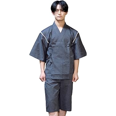 甚平 メンズ 大きいサイズ 羽織り 夏 セットアップ 紐付き 七分丈袖 綿