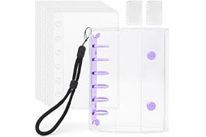 シール帳 透明 A7サイズ はがせる 女の子 シールバインダー シール手帳 クリアバインダー 6穴 シール収納 推し活グッズ シール台紙10枚セット 3層構造 PPシート2枚&専用ストラップ付き（パープル）