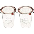 Weck 缶詰ジャー 743 - 透明ガラス製のモールドジャー - 環境に優しい - 食品の保存 ヨーグルト 密封と蓋付き - 高さ3/4リットルジャーセット - (2瓶)