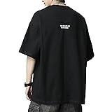 [Easykode] Tシャツ メンズ 半袖 夏服 オシャレ 刺繡 ティーシャツ ショートスリーブ トップス 伸びる 綿100 大きいサイズ ロングtシャツ 人気 ユニセックス カットソー かっこいい服 ストリート系 後ろアウトシーム カジュアル 透けない tshirt men 春 夏 black M