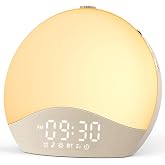 ecozy 目覚まし時計 光 ホワイトノイズマシン 自動時刻同期 26種癒し音 17種ライト 虹色RGBライト 20段階調光 ベージュ | 【スヌーズ・アラーム・音楽】 日出＆日没シミュレーション 光目覚まし時計 光で起きる ベッドサイド 授乳 読書