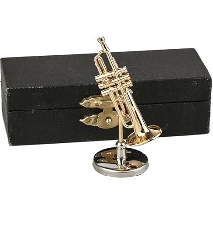 Miniature Trombone Replica With Stand & Case - Brass Gold-Plated, 5.91x1.30 Inches, Collectible Display Ornament