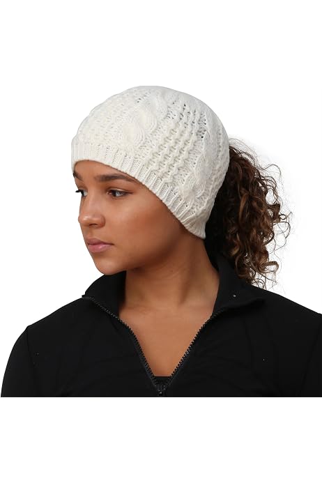 Beanie Ponytail Hat with Hole for Women 