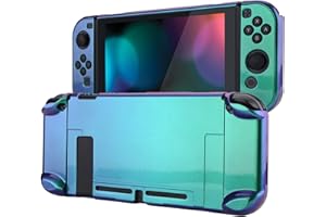 eXtremeRate PlayVital Switchコンソールに対応するバックカバー、分割デザインでNS Joyconハンドヘルド用保護ケース（ハード）、Switchドックに対応する保護ケース（ハード）【カメレオングリーンパープル】