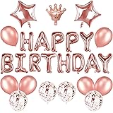 誕生日 飾り付け 女の子 バースデー バルーン30点風船 セット シンプル 飾り Happy Birthday 女の子王冠 紙吹雪風船 パーティー グッズ かざりつけ お祝いお誕生日 装飾 (ローズゴールド)