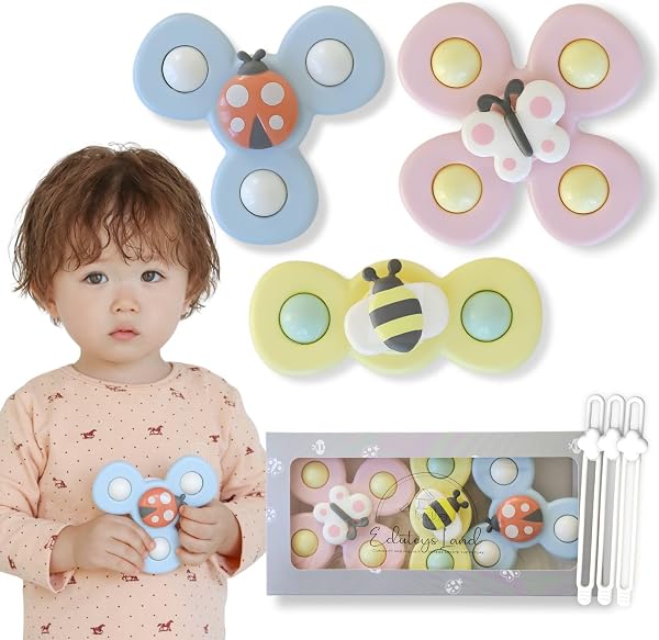 新カラー登場!【正規品】ハンドスピナー くるくるスピナー 3個セット 赤ちゃん 知育玩具ベビーお風呂 おもちゃ 0歳 吸盤付き 3点セット 食品衛生法適合検査合格品 スピナー 白吸盤ギフト プレゼント 出産祝い 可愛い パッケージ こども 子ども (マカロン) - 1