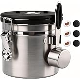 ShanSon コーヒーキャニスター コーヒー豆保存容器 密封 ステンレス 遮光 酸化防止 日付表示 スプーン 単方向排気バルブ付き食品保存缶 砂糖 茶葉 お菓子 珈琲 豆入れ シルバー