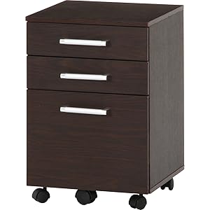 不二貿易 キャビネット デスクワゴン 3段 幅40cm ダークブラウン キャスター付き プレーン 13525