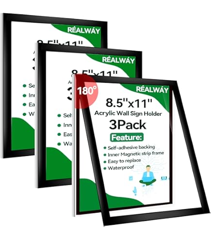 VAIIGO 8.5"x 11" Double Sided Magnetic Sign Holder, 10Pack With Clear PVC And Strong Magnetic For Office/Store/Door/Glass/Refrigerator Display Frame, Black