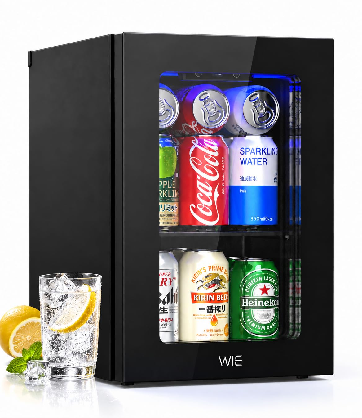 WIE 18L ドリンク冷蔵庫 コンプレッサー式 ミニ冷 蔵庫 4~16℃温度調節 ガラスドア LED庫内灯 静音43dB コンパクト 小型冷蔵 庫 保冷庫 ワインセラー 一人暮らし 寝室 オフィス ゲームルーム用