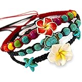 LAVIP Anklet or Bracelet Starfish Turquoise Hawaiian Plumeria Flower Starfish Turquoise Hemp Bracelet