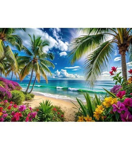 Amazon.co.jp: 夏 トロピカル ハワイ ヤシの木 ビーチ 写真背景 7x5