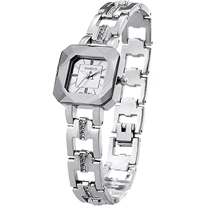 Time100 レディース腕時計 多面体ガラス 日本製クオーツ スケルトン ダイヤモンド付きバンド ブレスレット式 30…