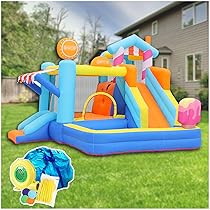 Amazon | プール 滑り台付き 送風機付き340 × 320 × 240cm