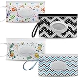 Baby Wipe Dispenser,Portable Refillable Wipe Holder,Baby Wipes Container,Wipes Dispenser, Reusable Travel Wet Wipe Pouch (4PA