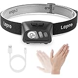 Lepro ヘッドライト 充電式 LED ヘッドランプ 防水 センサー付き 明るい ledヘッドライト 手振り【白光＆赤光/5つ点灯モード/実用点灯20時間/60°角度調整可/USBケーブル付き】 夜釣り 登山 キャンプ 作業 頭につけるライト ジョ