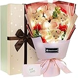 ソープフラワー 花束 くま LED付き ピンク 枯れない花 石鹸花 バラ 造花 ブーケ 可愛いぬいぐるみ 创意プレゼント 誕生日 母の日 結婚式 記念日 発表会 入学式 卒業祝い お盆 教師の日 ホワイトデー バレンタインデー 昇進 転居 ギフト メ