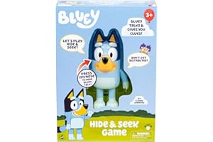 Bluey Hide & Seek Game, Hide The Figure and Press her Nose to Start The Built-in Timer, she Talks and Giggles to Help Kids find her, When Found, Kids can Dance to theTheme Song