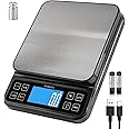 BOMATA B613 Large Kitchen Scale, 0.03 oz (0.1 g/5 kg), High Accuracy, % Percentage Function, Cooking Scale, USB Rechargeable, Double Power, Backlight, Full View, LCD, Stainless Steel, Tray