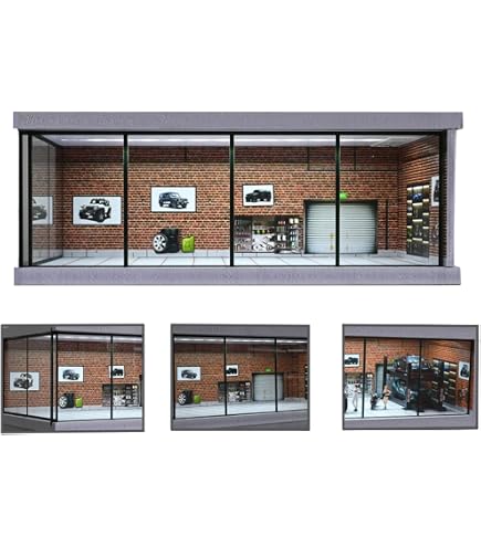 Amazon.co.jp: ジオラマ 1/43スケール 車庫モデル LED照明付き