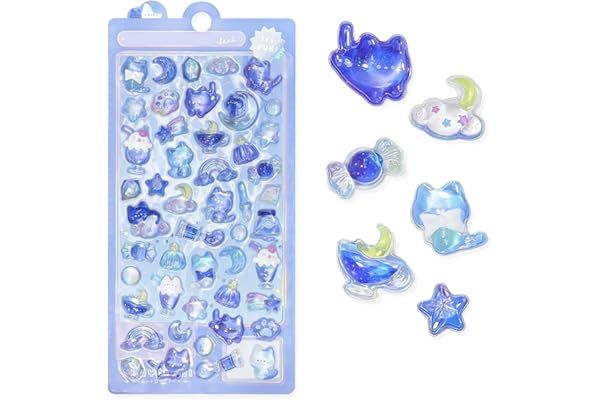 シール 可愛い 3d立体ごほうびシール 女の子 キラキラ ステッカー 手帳用 diy用 水筒用 携帯電話飾り用 手芸用品 贈り物（青い猫）