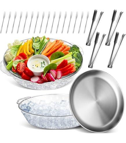 8.5 In Stainless Steel Chilled Serving Tray, Silver Cold Serving Tray Platter With Ice Chamber Shrimp Cocktail Serving Dish With Ice Chilled Serving