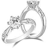 スターリングシルバー 1カラット 6.5mm G-H-I カラー ハート アローカット モアッサナイト 婚約指輪 ソリティア アクセント付き レディース