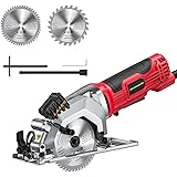 Weytoll ミニ丸鋸 3500RPM マルノコ 120V 580W 115MM 2枚の鋸刃(24T/48T)が付属 45度傾斜切断 レーザー ガイド 切断深さ23～48cm 集塵ホース ガイドフェンス付き 軽快切断 90度直角切断 木材 合板 P