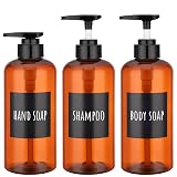 Segbeauty シャンプーボトル ディスペンサー 水色 3本セット 500ml 漏斗付き 大容量 ブラック 丸形 漏れ防止 詰め替えボトル おしゃれ 浴室 洗面所
