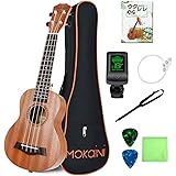 【初心者セット】 Mokainiソプラノ ウクレレ Ukulele 高級なマホガニ―材 21インチウクレレ 【ウクレレバッグ、調べ器、ウクレレ日本語教材、つり、予備用コルダ、拭き巾、ピック】 【検品後発送で安心】