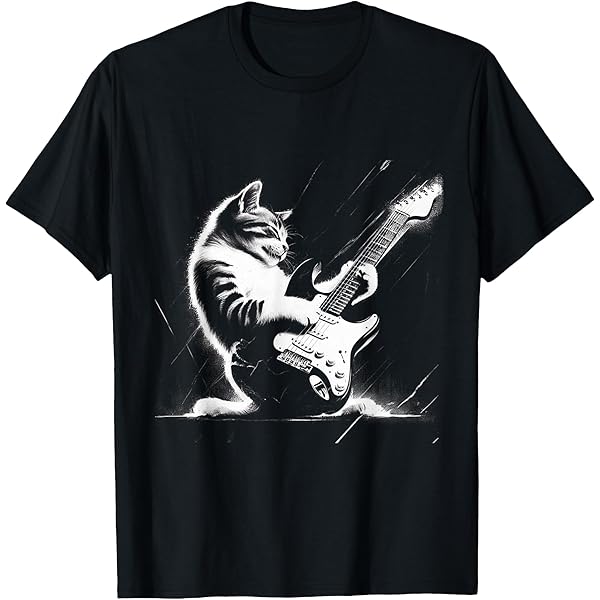 Amazon | エレキギターを弾く猫 面白い猫ロッカー ロックショーで T
