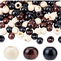 Amazon.co.jp: OLYCRAFT 120個3色 天然木製ビーズ 大穴ウッドビーズ