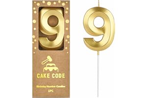 CAKE CODE 2.76 Inch Diamond Gold 9 Number Birthday Candles, Gold Number Candles, Cake Number Candles, Party Celebration